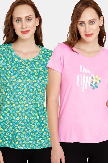 Buy Rosaline Meadows Knit Cotton Top (Pack of 2) - Green Pink